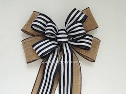 Black And White Striped Ribbon Wreath Black White Stripes Wreath Bow Rustic Country Wedding Pew Bow Black White Stripes Burlap Bow Door Hanger Bow Bow Rustic Bla Burlap Bows Deco Wreaths Wreath Bow