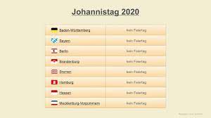 Johannistag 2020 tag des seefahrers 2020 +1 internationaler tag gegen drogenmißbrauch und illegalen drogenhandel 2020 +2 internationaler tag. Johannistag 2020 Datum Festtage Deutschland 2020 Youtube