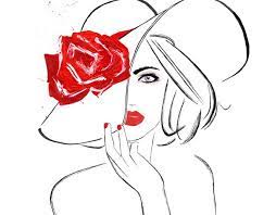 Drawing Of Woman Wearing Hat Red Rose Art Hat Drawing Drawings Art