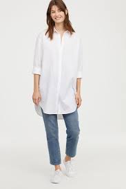 Long Linen Blend Shirt White Ladies H M Us 2 Long Shirt Outfits Long White Shirt Linen Blend Shirt