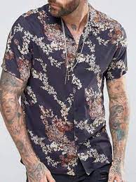 Cette entreprise est basée en chine. Chemise Homme Revers Fleur Frisson Imprime Ete Slim Tidebuy Com