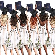hats off to the grads graduation prints available in 6 hair skintone options in the shop https www etsy c graduation girl drawings of friends bff drawings