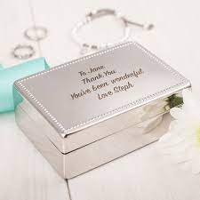 Check out our personalised jewellery box selection for the very best in unique or custom, handmade pieces from our jewelry boxes shops. Engraved Silver Rectangular Beaded Jewellery Box Gettingpersonal Co Uk