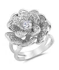 Sterling Silver Large Rose Flower Ring White Simulated Cubic Zirconia Ch12g76dh2z Silver Cz Rings White Ring Sterling Silver Bands