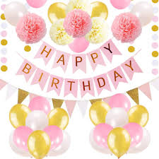 Woman happy birthday flowers and balloons. Birthday Decorations Birthday Party Decorations For Girls Women Pink And Gold Balloon Decoration For Birthday Birthday Party For Kids Happy Birthday Banner Pompoms Flowers Buy Online In Bosnia And Herzegovina At Bosnia Desertcart Com