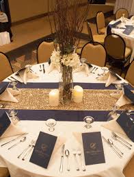 Black And Gold Table Covers Brittany Kyle Centerpiece4 Web Gold Wedding Colors Wedding Centerpieces Navy Blue Gold Wedding