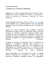 Contractul de munca temporara pe perioada determinata se poate inceta si cu art. Contracte De Munca Speciale