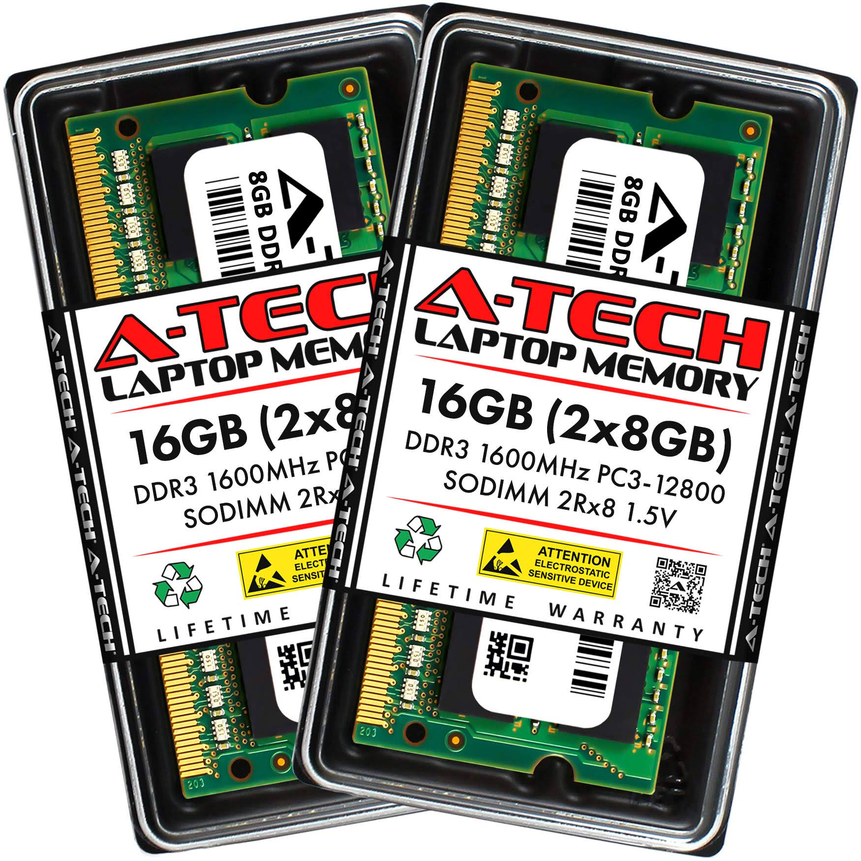 A-Tech 16GB (2x8GB) DDR3 1600MHz SODIMM PC3-12800 2Rx8 1.5V CL11 non-ECC Unbuffered 204-Pin SO-DIMM Notebook Laptop Ram Memory Upgrade Kit