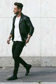 Engagement Photo Outfit All Black Look With A White Tee Leather Jacket Outfit Men Leather Jacket Outfits Leather Jacket Men