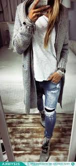 Chunky Gray Cardigan White T Shirt And Jeans Outfit For Fall Or Winter All About Jeans And T Shirt Outfit Outfits With Grey Cardigan Tshirt Outfits