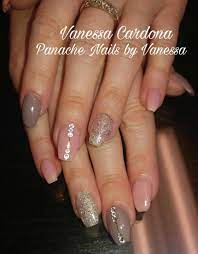 Coffin Shaped Acrylic Nails Glitter Accent Natural Pink Beige Neutral Color Nails Swarovski Crystals Overl Acrylic Nails Nail Colors Glitter Nails Acrylic