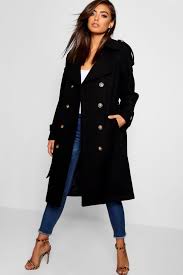 Classic wool look pea coat. Women S Belted Wool Look Trench Boohoo Uk In 2021 Trench Coat Black Coats For Women Coats Jackets Women