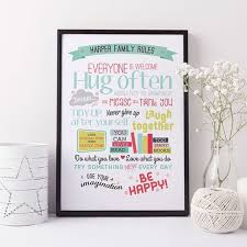 Start As You Mean To Go On Hug Often Laugh Together Try Something New Every Day Use Your Imagination Be Happ Illustrated Gift Family Rules Personalized Prints