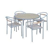 The chairs are new, purchased in june to go with the table. Soho Contract Group Teak And Galvanized Steel Round Patio Table 4 Chairs Dining Set A Chairish