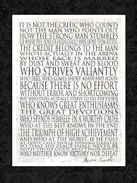  The Man In The Arena Motivational Prints Roosevelt Quotes Word Art Canvas