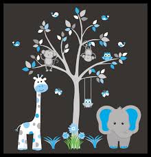 Nursery Wall Decals Safari Animal Wall Decals Nature Wall Decals Blue Animal Decals Baby Blue Room Baby Room Decor Wall Stickers Safari Animal Wall Decals