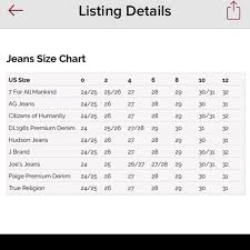 jean chart size