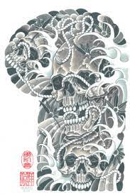 Japanese Skull Waves Sleeve Tattoo Design Tattoo Sleeve Designs Wave Tattoo Design Sleeve Tattoos