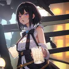 Anime-Mädchen mit einem Glas Milch in der Hand - SeaArt AI