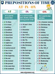 Preposition Of Time 50 Useful Examples Of Prepositions Of Time At In On Esl Grammar Learn English Words English Vocabulary Words Learn English Vocabulary