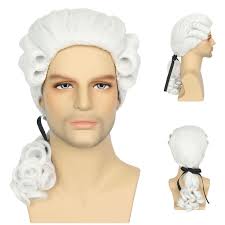 George Washington White Wig Tail Crazy Wigs Baroque Long Curly White Men  Wig Men's Colonial Wig