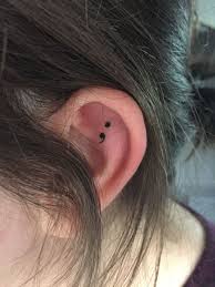 On wrists, behind ears, above ankle bones, and more. My New Semicolon Tattoo On Inner Ear Love It Means So Much Tattoos Piercing Tattoo Small Tattoos