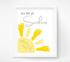 You Are My Sunshine Baby Footprint Art Print Gray Yellow Etsy Baby Footprint Art Handprint Crafts Crafts