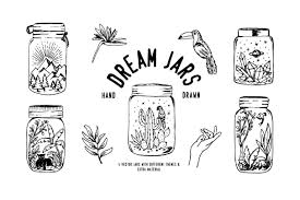 Hand Drawn Dream Themed Mason Jars Mason Jar Tattoo How To Draw Hands Jar Art