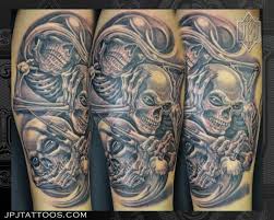 See No Evil Hear No Evil Speak No Evil Tattoo Chest See No Evil Hear No Evil Speak No Evil In Black And Grey By Jose Perez Jr Last Rites Tattoo Last Rites Tattoo Tattoo Lettering Welsh Tattoo