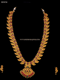 Gold Plated Long Mango Haram Designs For More Haram Collections Check The Complete Catalogue Gold Necklace Designs Black Beaded Jewelry Gold Fashion Necklace