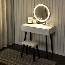 Elecwish Makeup Vanity Set With Adjustable Led Light Touch Screen Mirror Dressing Table 2 Drawers Wooden Desk Stool Set Black White Walmart Com In 2020 Vanity Table Set Dressing Table
