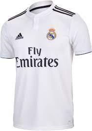 Featuring the best player in the world cristiano ronaldo, welsh wizard gareth bale, croatian maestro luka modric and the rest of the los blancos squad who won their fourth champions league title in. Adidas Real Madrid Home Jersey Youth 2018 19 Soccerpro Real Madrid Real Madrid Black Jersey Sports Jersey Design