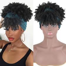 Originally turban or african head wraps were meant. Amazon Com Leosa Headband Wig For Black Women Wrap Wig 2 In 1 Afro Wig Curly Rlue Turban Headband Wigs With Bangs Short Kinky Curly Wig Wrap Wigs For Black Women Afro