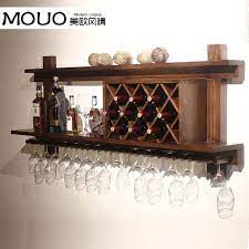 Online Shop Wall Mounted Wood Wine Rack Wine Rack Wine Cooler European Modern Bar Glass Rack Hanging Bar T Modern Wall Wine Rack Wood Wine Racks Bar Glass Rack