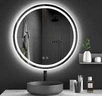 600mm Round Bathroom Mirror with LED Light, Illuminated Wall ...
