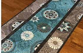Teal And Gray Quilted Table Runner Teal Table Runner Quilted Table Runner Modern Table Runner Teal And Modern Table Runners Teal Table Quilted Table Runner