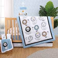 The Peanut Shell Little King Lion Crib 3 Pc Bedding Set For Baby Boys Or Girls Blue And Grey Walmart Com