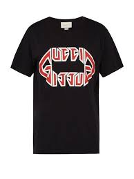 Black And Red T Shirt Gucci Flipped Metal Logo Cotton Jersey T Shirt In Black Modesens