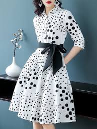 Shirt Collar White Date Polka Dots Midi Dress Buy Midi Dress Polka Dress Half Sleeve Dresses