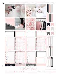 This cute sticker printable features an array of beautiful washi tape stickers with a pale pink background and violet dots. Free Aesthetic Vibes Printable With Silhouette Studio Cut File For The Ec Recollections Planner Planner Onelove