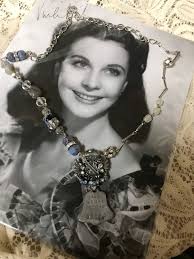 Blue COAT of ARMS Bell Shaped Dog Tag Vintage Assemblage Charm Necklace  Blue Rhinestone Beads Upscaled Altered Art Repurposed Mixed Media