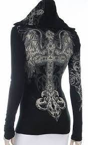 Cross Angel Wings Tattoo Black Hoodie Top Shirt Western Bling S M L Xl Fashion Fashion Forever Clothes