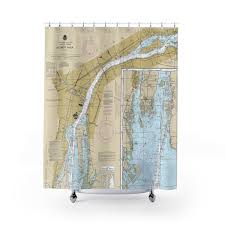 Detroit River Downriver Nautical Chart Shower Curtains