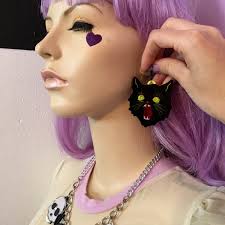 Scary Cat Earrings, Laser Cut Acrylic, Plastic Jewelry
