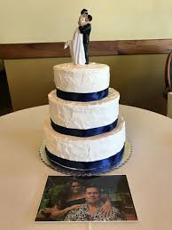 Textured Buttercream Wedding Cake With Navy Blue Ribbon Navy Blue Wedding Cakes Wedding Cakes Blue Cake