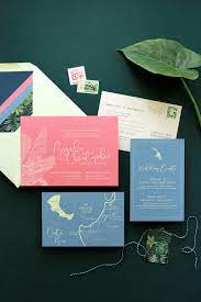 Tropical Costa Rican Wedding Invitation With Colorful Coral Pink And Blue Papers Scr Wedding Invitations Custom Wedding Invitations Natural Wedding Stationery