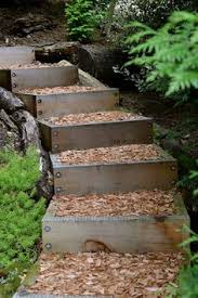 Recycled Wood Garden Steps Sloped Backyard Front Yard Landscaping Design Garden Stairs