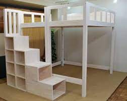 This one is definitely for the teen. Super Heavy Duty Loft Bed With Stair Case Shelf Full Size Diy Loft Bed Loft Bed Plans Loft Bed Stairs