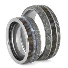 Matching Wedding Band Set With Meteorite And Dinosaur Bone 3719 Meteorite Wedding Rings Titanium Wedding Rings Wedding Ring Sets