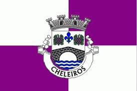 Escudo de prata, ponte medieval de um arco, de negro, lavrada de prata, movente dos flancos e nascente de uma ponta ondada de azul e prata de cinco tiras; Igreja Nova E Cheleiros United Commune Portugal